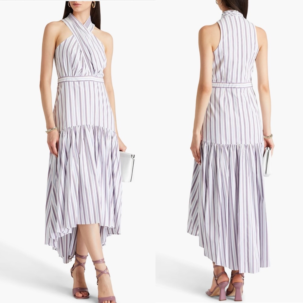Veronica Beard Radley Criss Cross Striped Halter Midi Dress